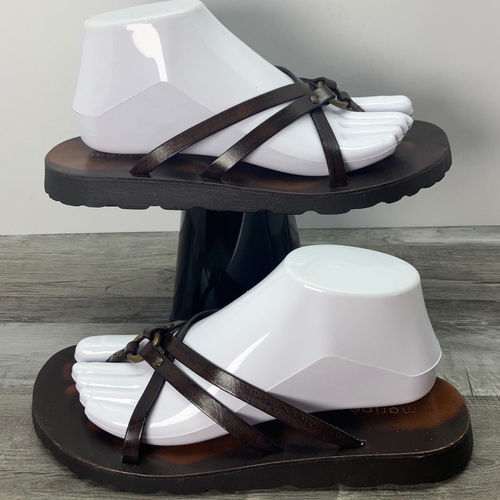 Maripe Womens Brown Leather Strappy Thong Sandals Made in Italy Size 9M
